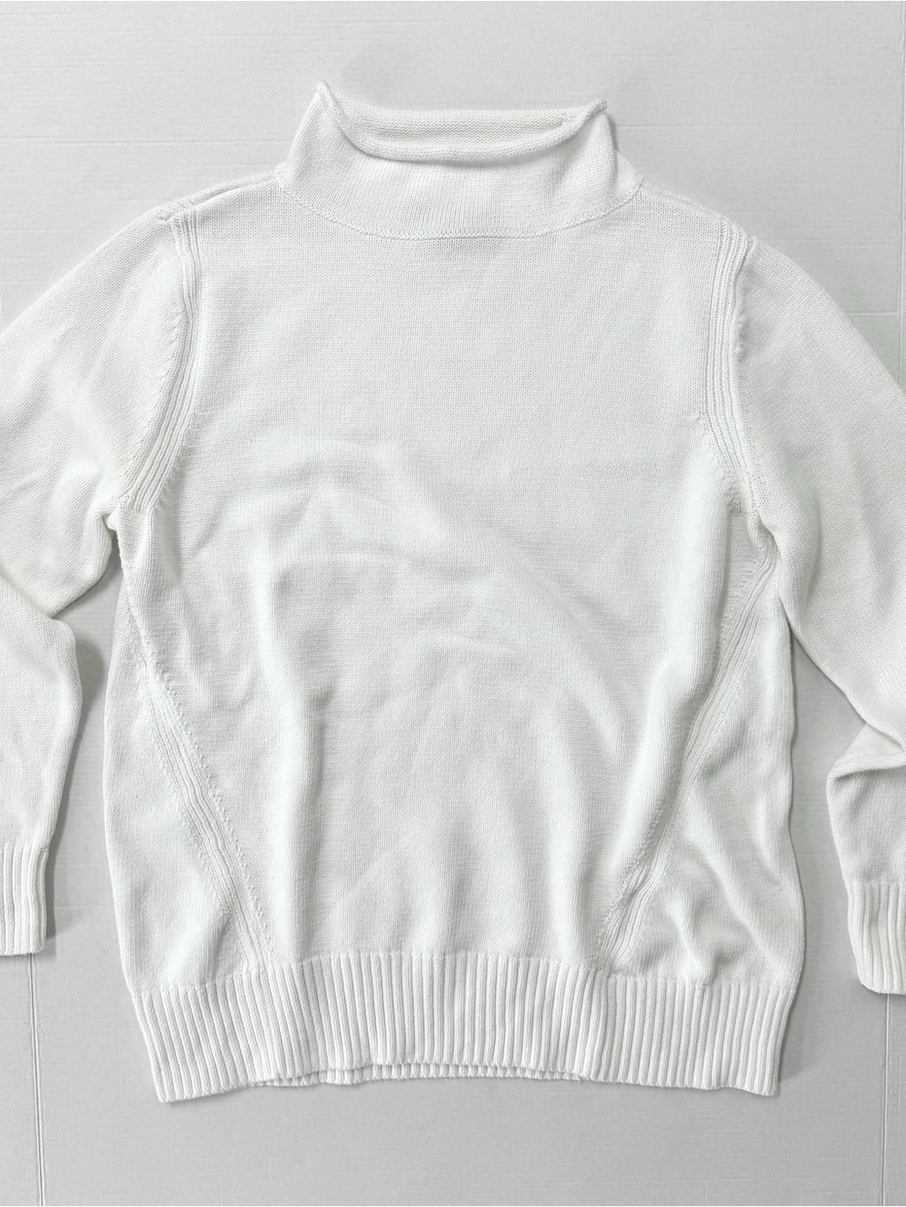 Roll Neck Mock Neck White Relaxed Fit Sweater By Karen Scott — 100% Cotton